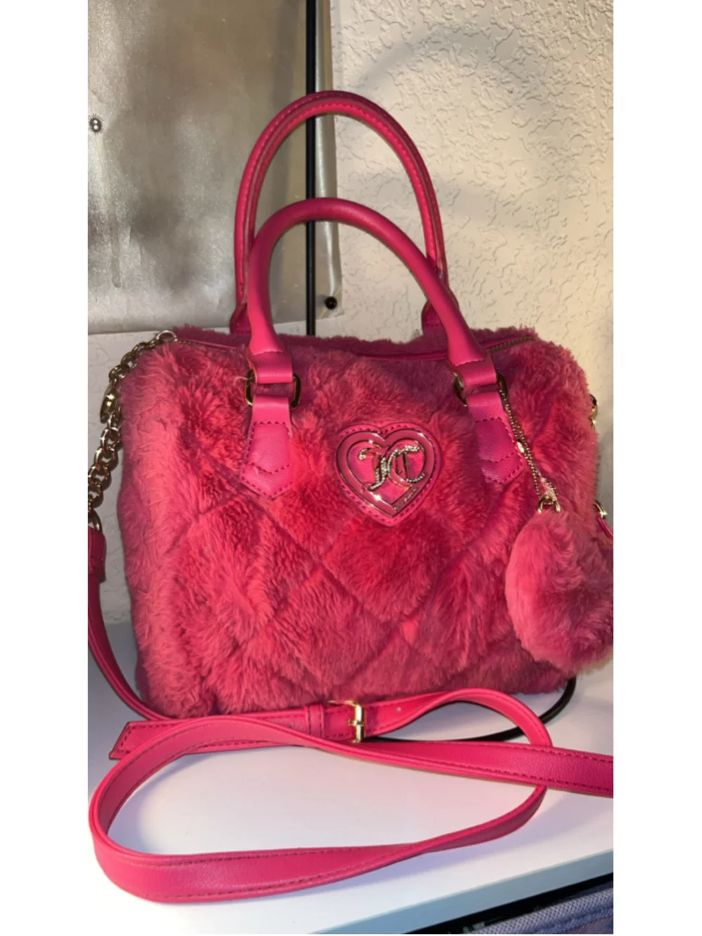 Women's Juicy Couture Faux Fur Satchel Bag One Size Pink